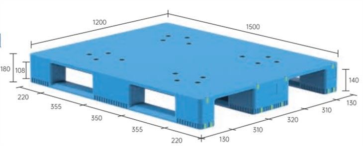 1500x1200x180mm 4-cestná regálová paleta z polyethylenu s vysokou hustotou